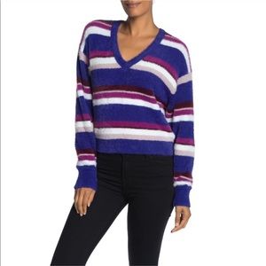 NEW Splendid Striped Fuzzy V-Neck Dolman Sweater